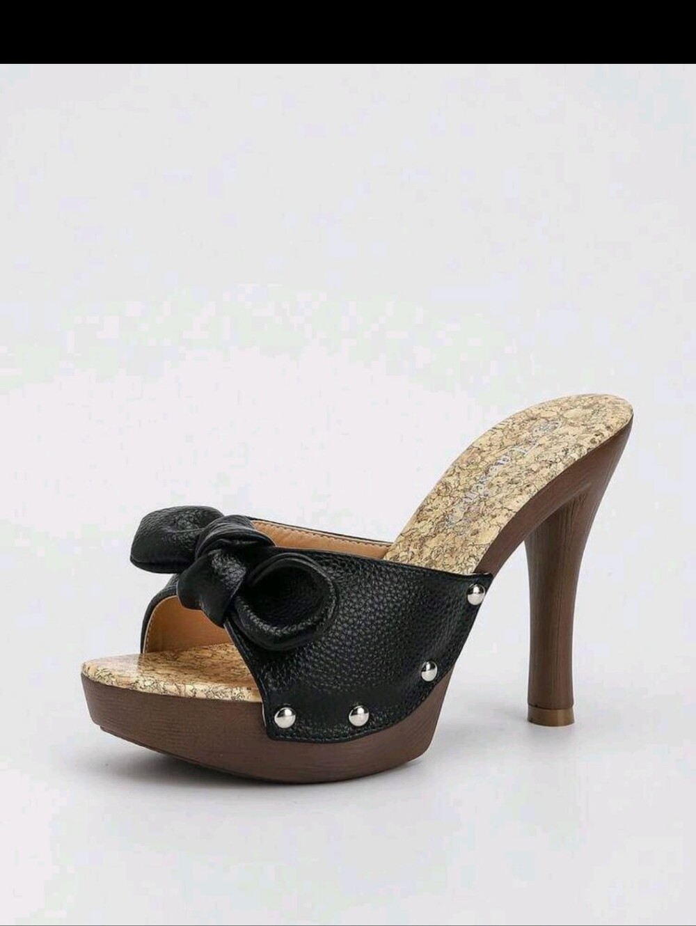 Black High Heel Platform Mules with Stud Detail